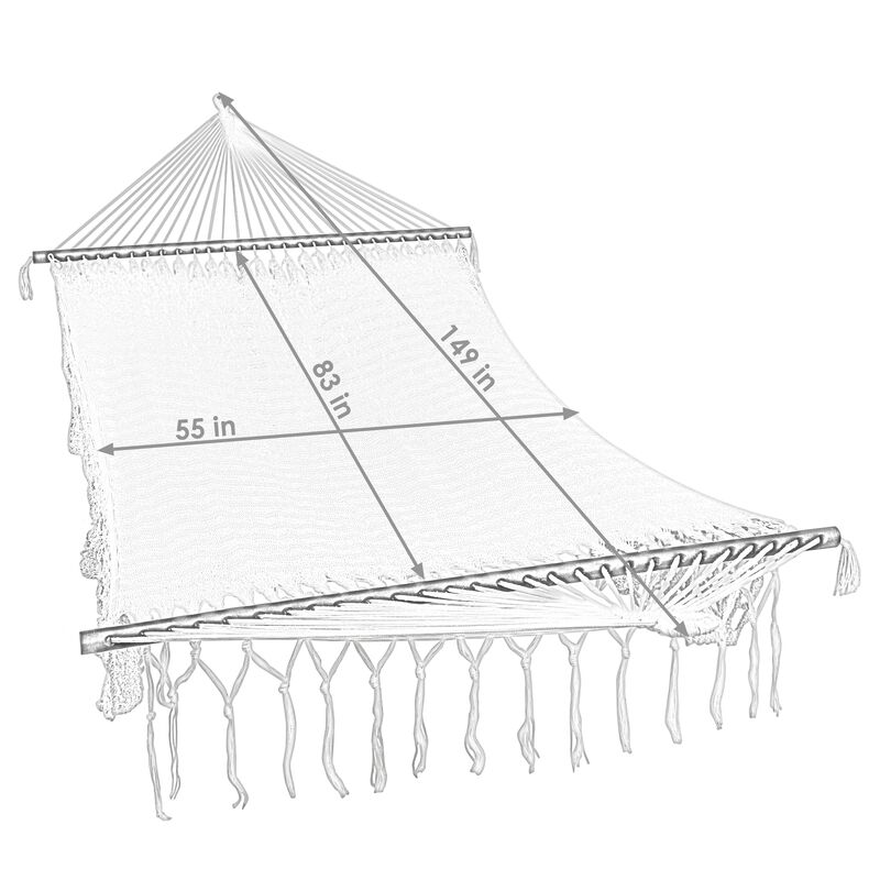 Sunnydaze 2-Person Cotton/Nylon Hammock with Steel Stand and Fringe