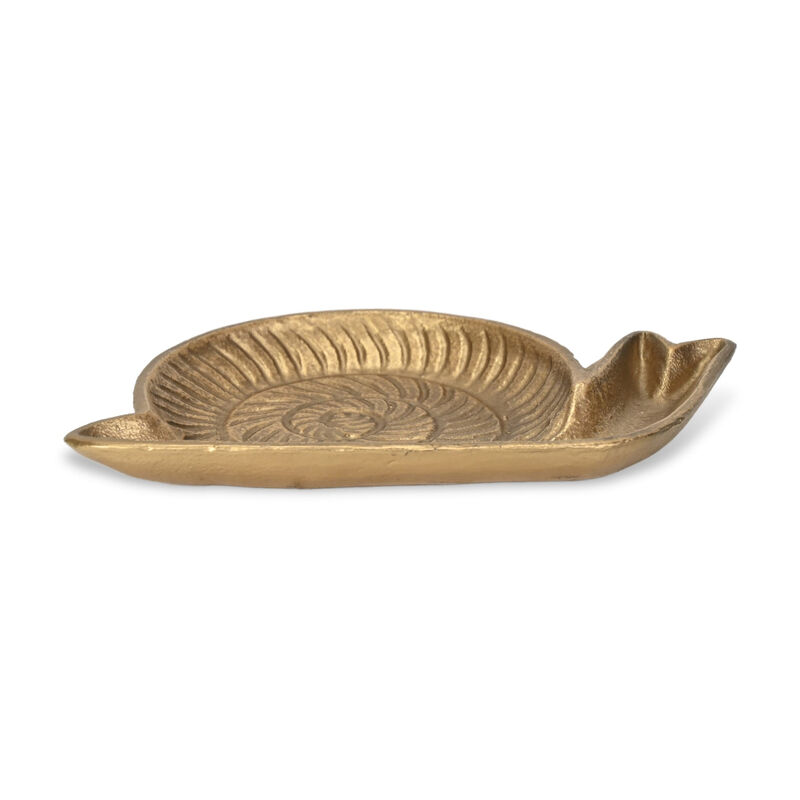 HomeRoots 7" Antiqued Gold Cast Iron Snail Trinket Tray image number 3