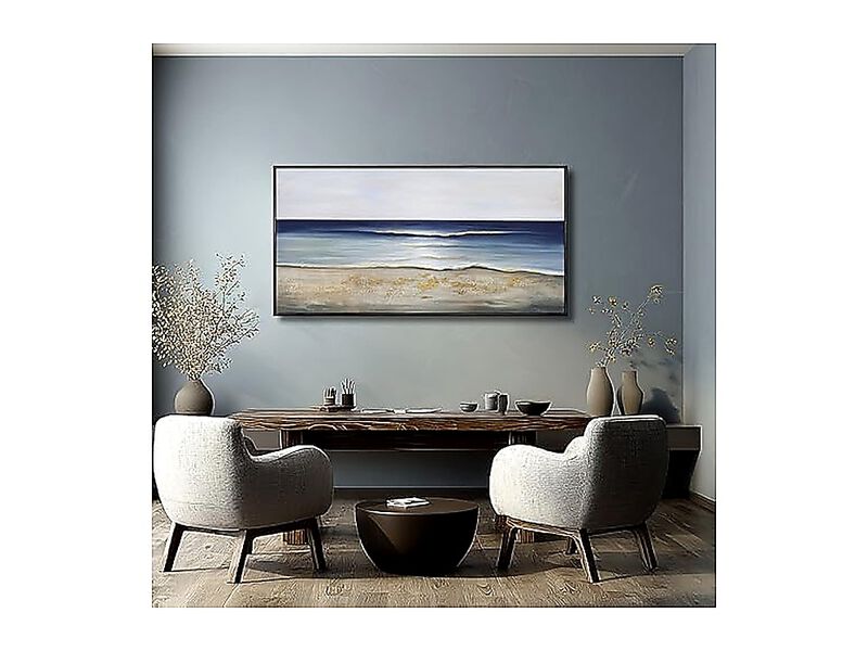 Ocean Wall Art Large Framed Decor Blue Gold Aesthetic Living Room Bedroom Dining image number 2