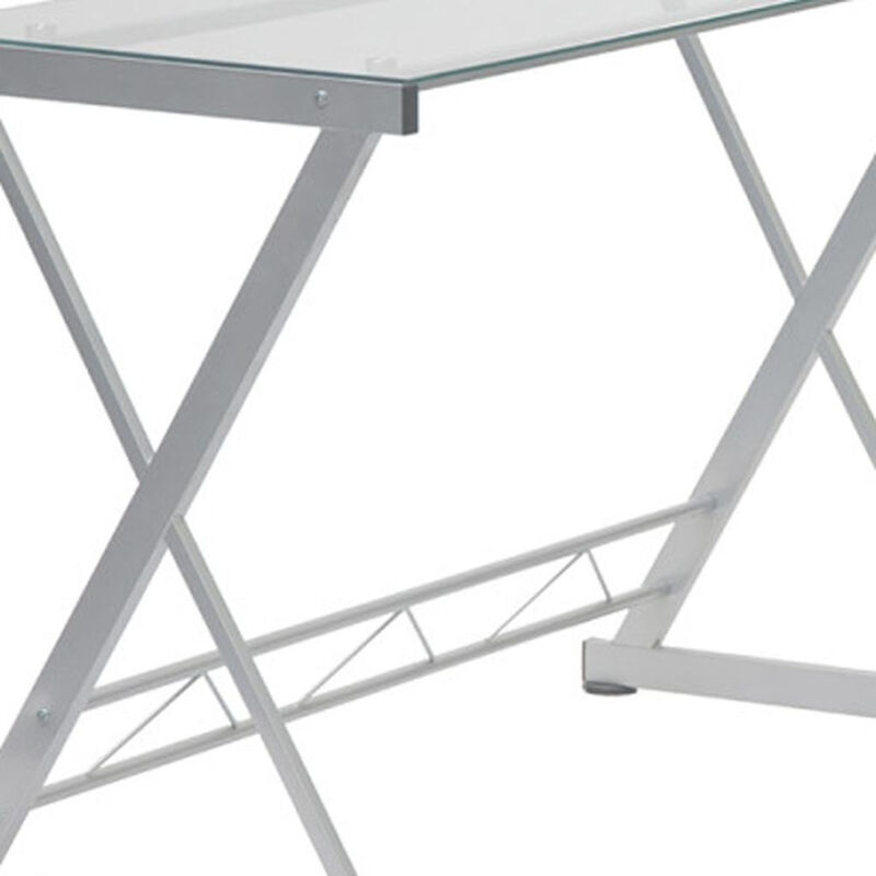 HomeRoots 62" Clear Glass and Steel L Shape Computer Desk image number 3