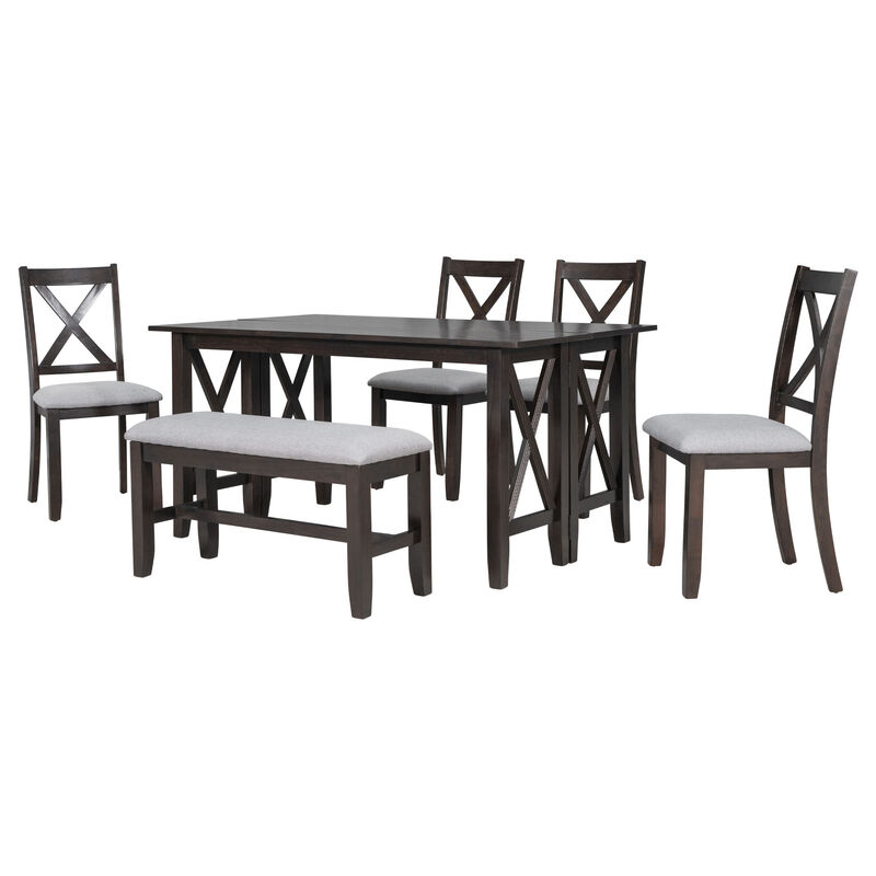 Whisen 6-Piece Family Foldable Table Dining Set with 4 Chairs and Bench - Espresso