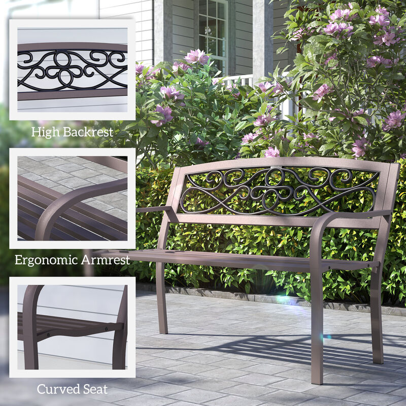 Hivvago 50 Inch Outdoor Bench Metal Slatted Garden Seating image number 4