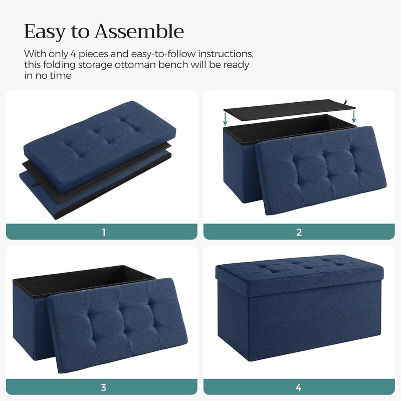 ShipItFurniture 30-Inch Midnight Blue Storage Ottoman - Foldable Bench with 24-Gallon Hidden Storage image number 4
