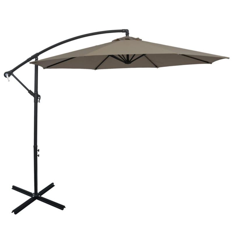 Hivvago 10 Feet Offset Umbrella with 8 Ribs Cantilever and Cross Base