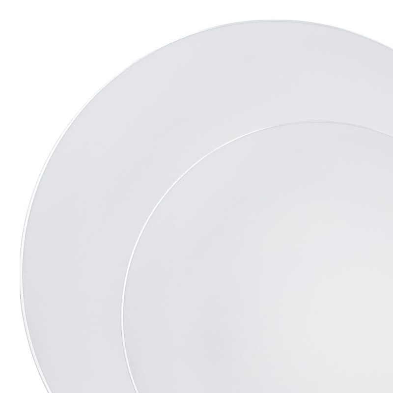 White with Silver Rim Organic Round Plastic Dinnerware Value Set (40 Sets) image number 9