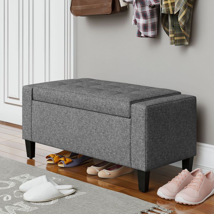 Storage Ottoman, Linen Upholstered Storage Bench with Lift Top, Rectangle End of Bed Bench for Bedroom, Living Room or Entryway, Gray
