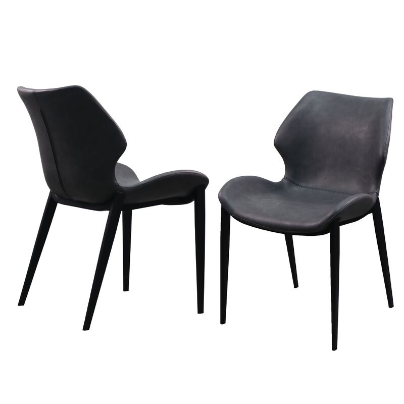 19 Inch Dining Chair, Set of 2, Dark Gray Eco Leather, Black Coated Iron-Benzara image number 1