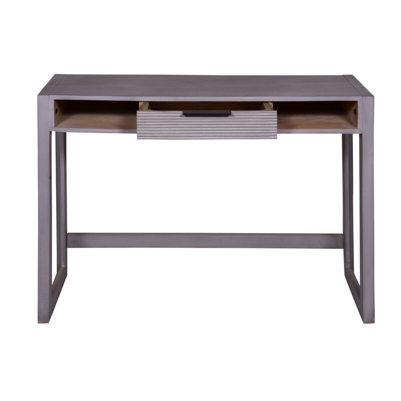 44 Inch Minimalist Single Drawer, Mago Wood, Entryway Console Table Desk, Textured Groove Lines, Gray image number 5