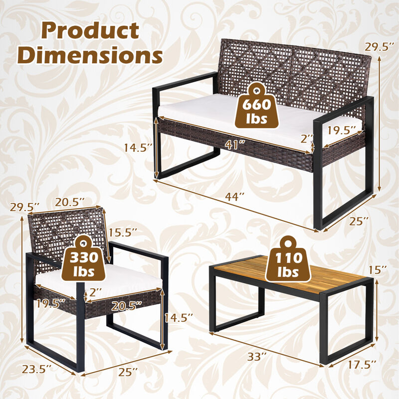 4-Piece Backyard Patio Furniture Set with Acacia Table and Wicker Chairs image number 3