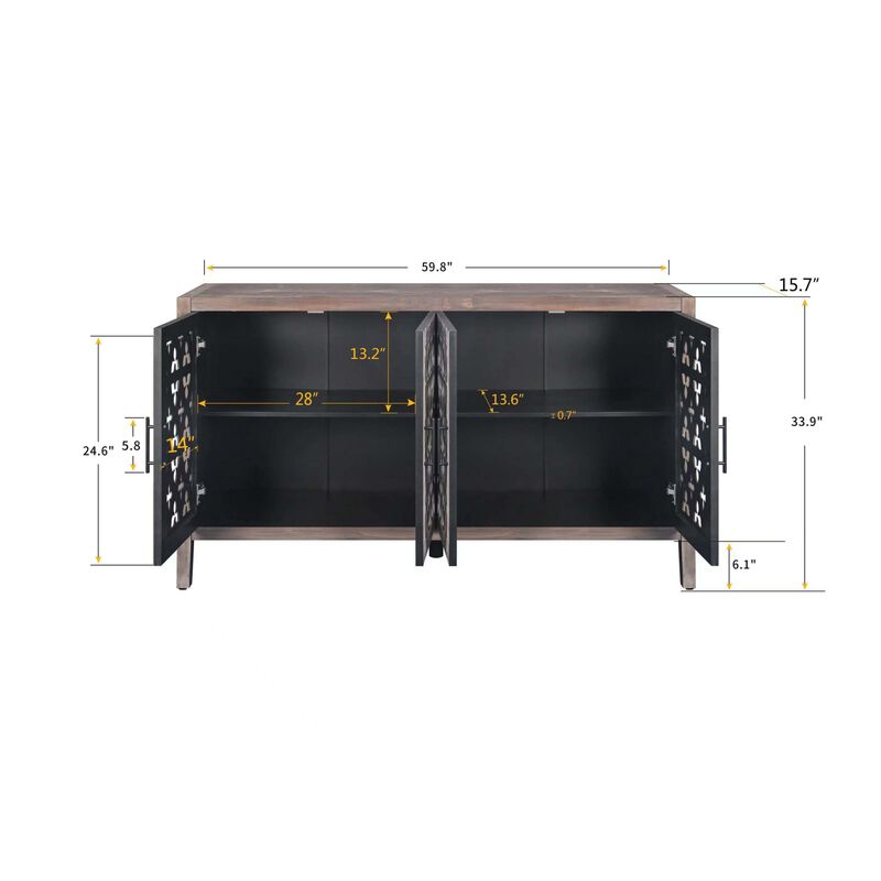 Sesjog Farmhouse Hollow‑Carved 4‑Door Sideboard Storage Cabinet image number 9