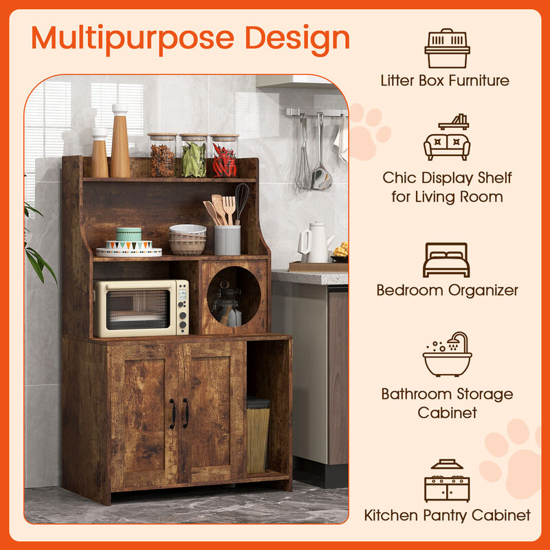Modern Cat Litter Box Cover with Storage &ndash; Industrial Wooden Cabinet image number 6