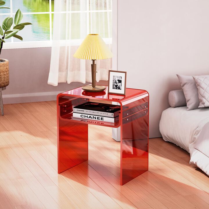 solaround Clear Acrylic End Table 2-Tier Bedside Nightstand for Living Room Bedroom