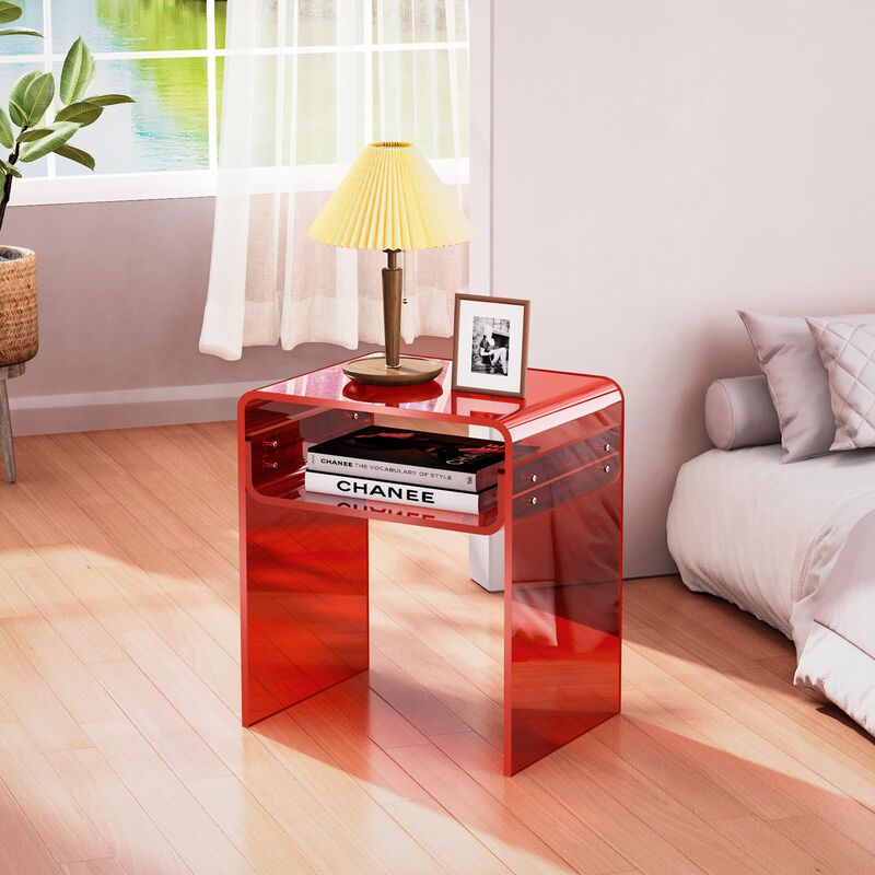 solaround Clear Acrylic End Table 2-Tier Bedside Nightstand for Living Room Bedroom