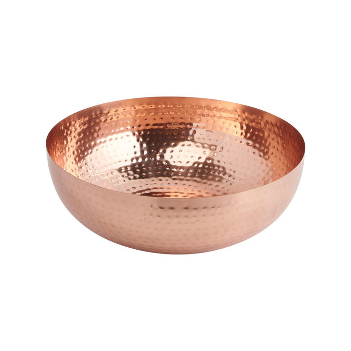 Round Hammered Metal Serving and Mixing Bowl, Copper Finish