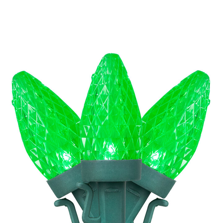 50 Count Green LED C7 Faceted Christmas Lights  20.25 ft Green Wire