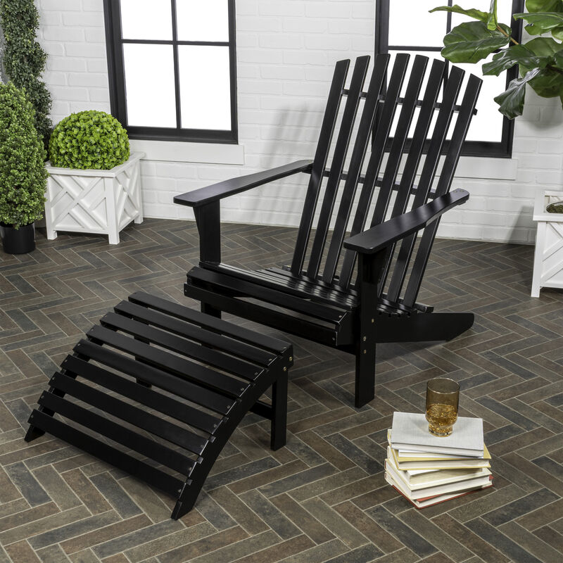Saranac 2-Piece Traditional Rustic Acacia Wood Adirondack Chair with Detachable Ottoman