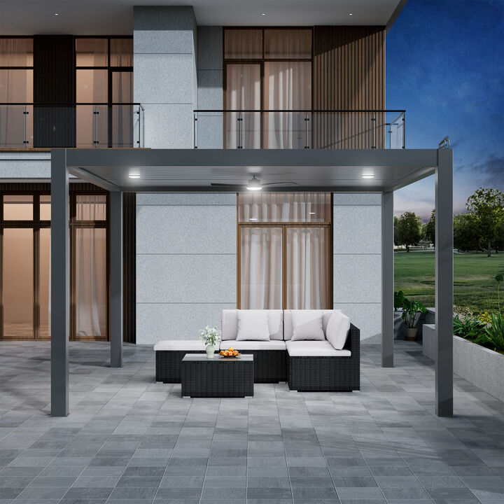 Mondawe 13'x13' Solar-Powered Aluminum Pergola,Featuring Embedded Lighting & Hidden Water Management