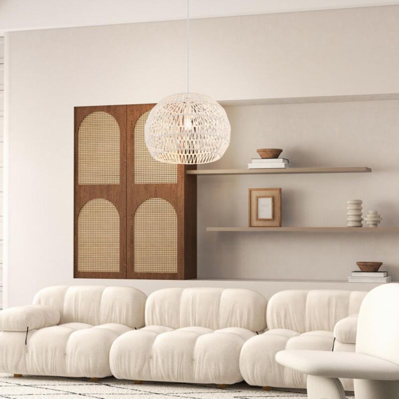 Hivvago Round Farmhouse Rattan Pendant Lights with Adjustable Hanging Rope