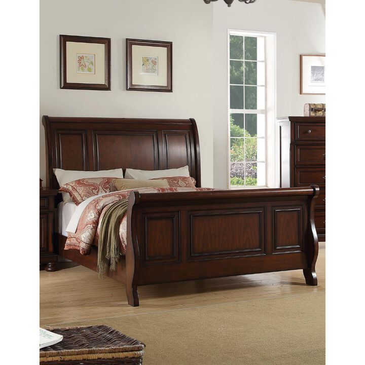 Marvelous Wooden E.King Bed, Antique Cherry Finish - Benzara