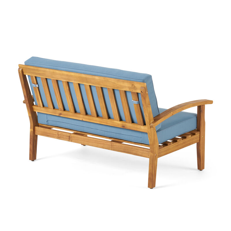 Merax Outdoor Loveseat Set with Side Table - Acacia Wood Patio Furniture, Water-Resistant Cushions, Compact Conversation Set for Deck/Garden