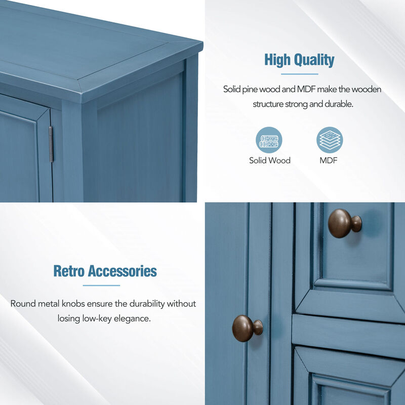 Whisen Vintage Console Table with Four Small Drawers and Bottom Shelf for Living Rooms, Entrances and Kitchens - Retro Blue