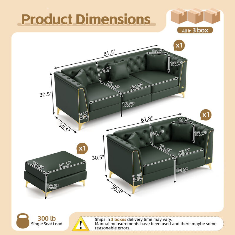Wotvo PU Modular Chesterfield Sofa Set image number 3