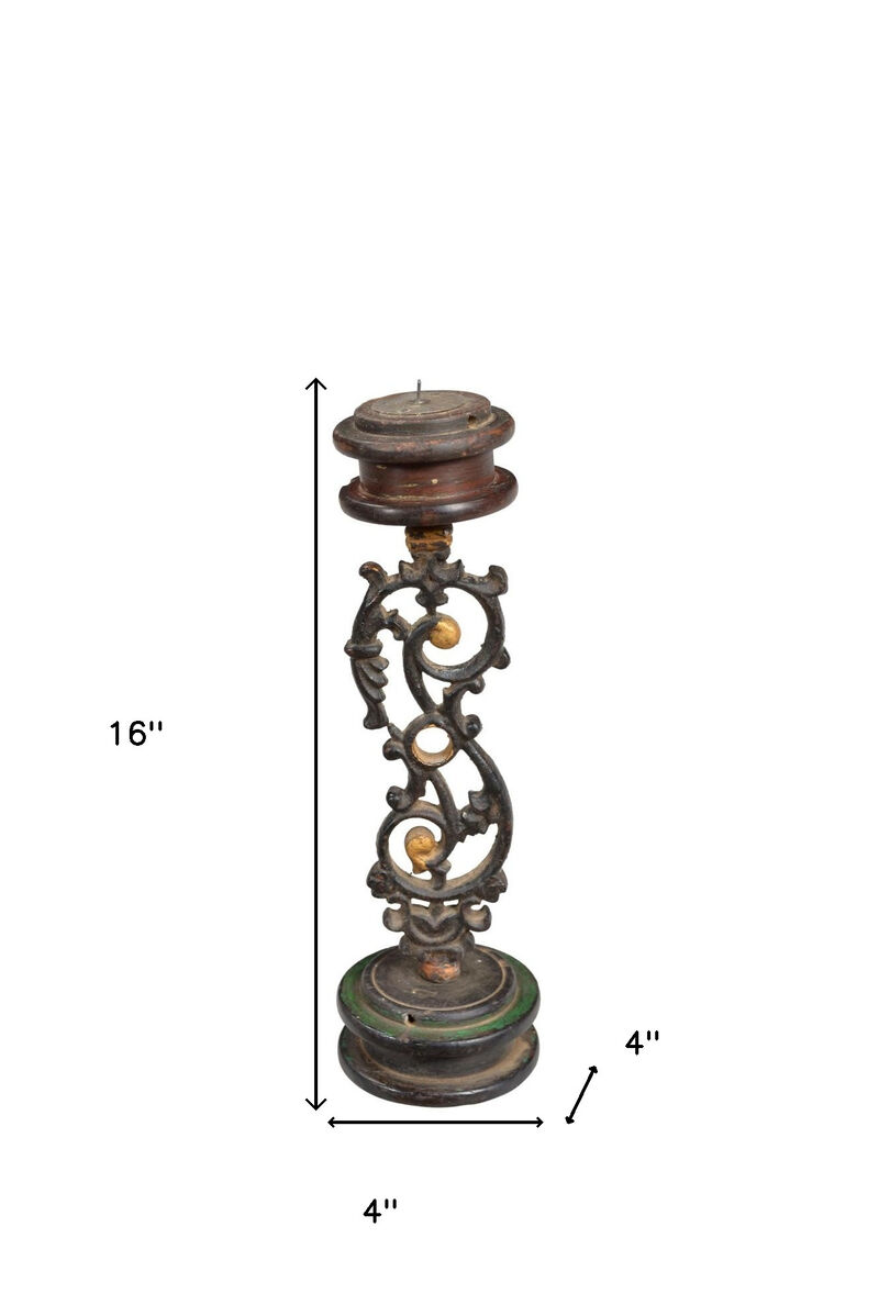 HomeRoots 16" Black Distressed Floral Metal Tabletop Tealight Candle Holder image number 4