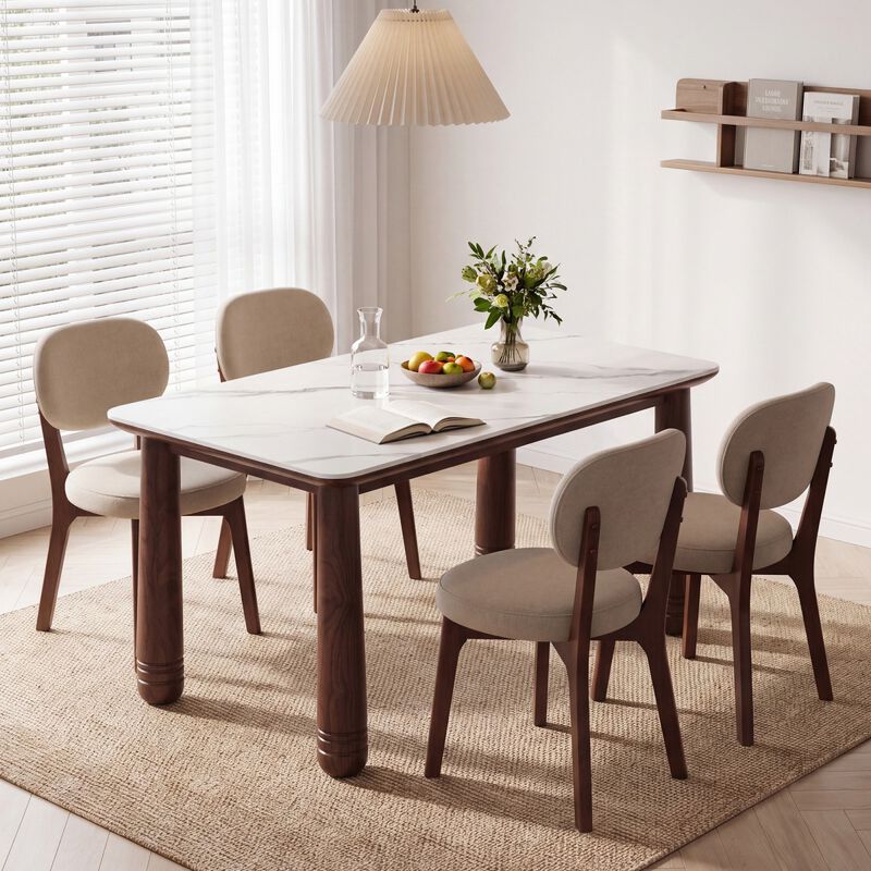 5 Piece Sintered Stone Dining Table Set with 4 Upholstered Chairs, rectangular solid wood dining set, farmhouse rectangular dining room furniture set image number 6
