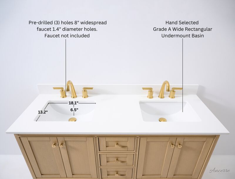Audrey 60 in. Bath Vanity Set in Oak finish with white quartz Vanity Top and White Undermount Basin