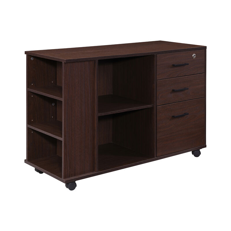 3-Drawer 39in. W Rolling Lateral File Cabinet with Locker and Open Storage Shelves for Home Office and Kids Room