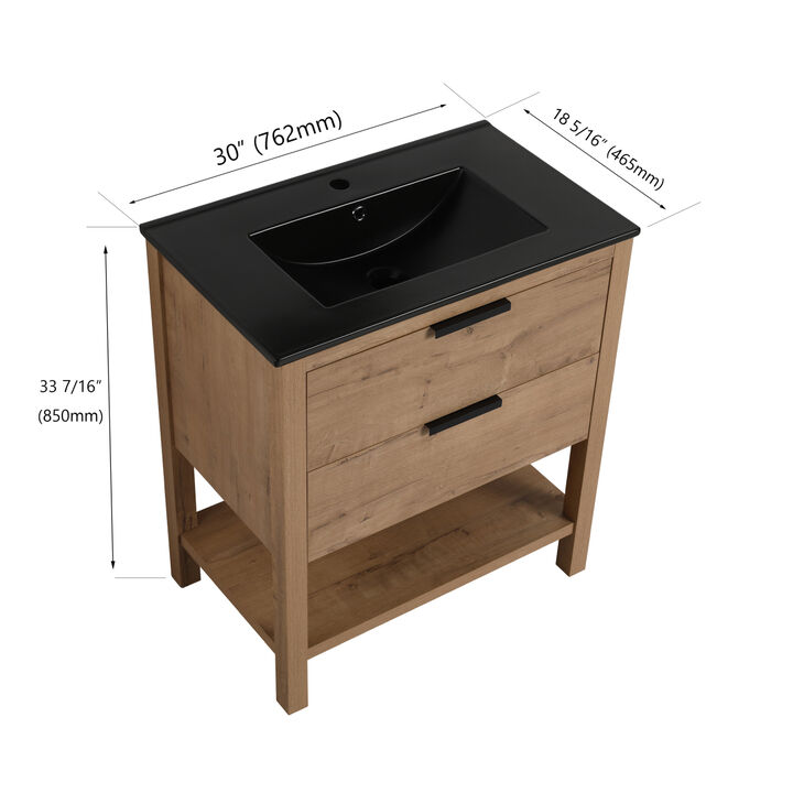 30 Inch Bathroom Vanity Plywood With 2 Drawers(BVB01030IMO-BL9075BK)