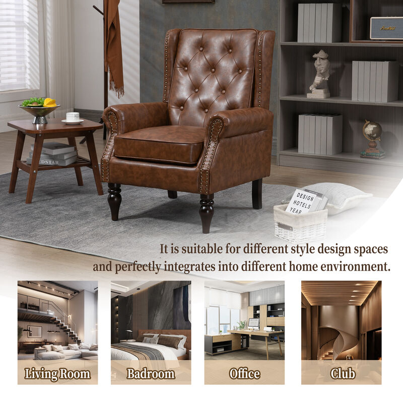 TATEUS  Modern Brown PU Accent Chair Lounge Chair image number 5