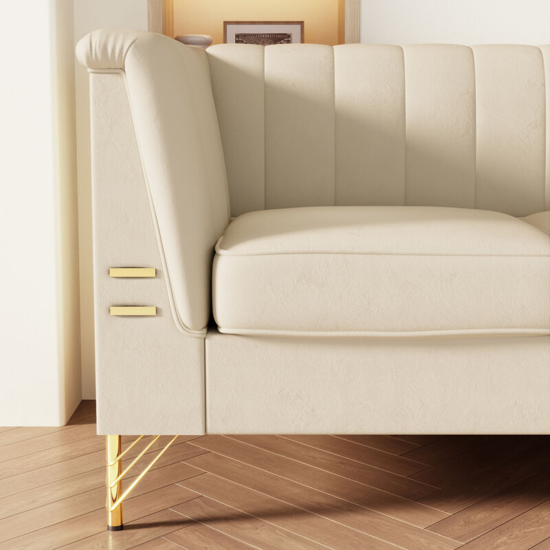 Modern Chenille Sofa, 82.67" Upholstered Couch with Bolster Armrest, 3Seat Sofa for Living Room, Bedroom, Office, Apartment, Dorm, beige