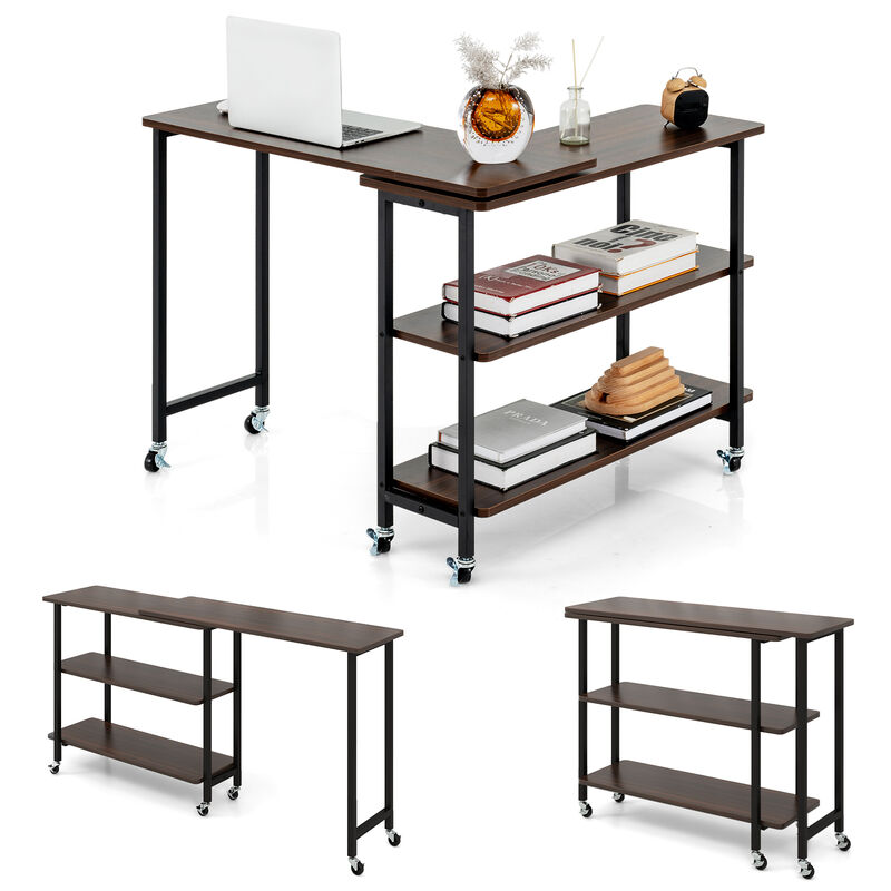 360&deg; Rotating Sofa Side Table with 2-Tier Storage Shelves