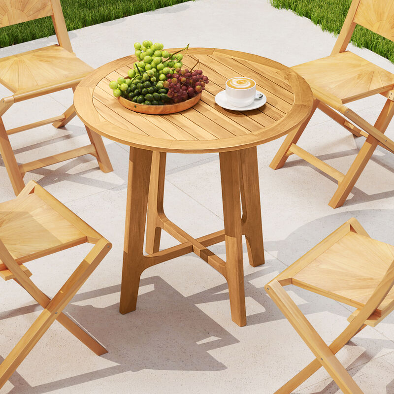 Patio Dining Table with Slatted Tabletop and X-shaped Frame