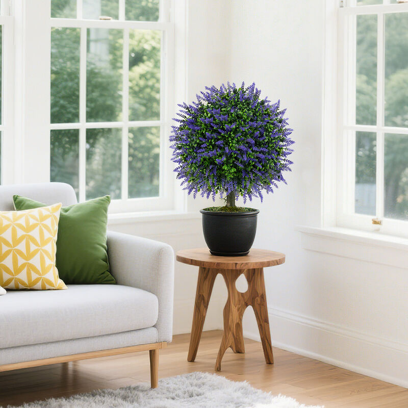 Lavender Topiary Ball Trees, Set of 2, with Cement-Filled Decorative Pots