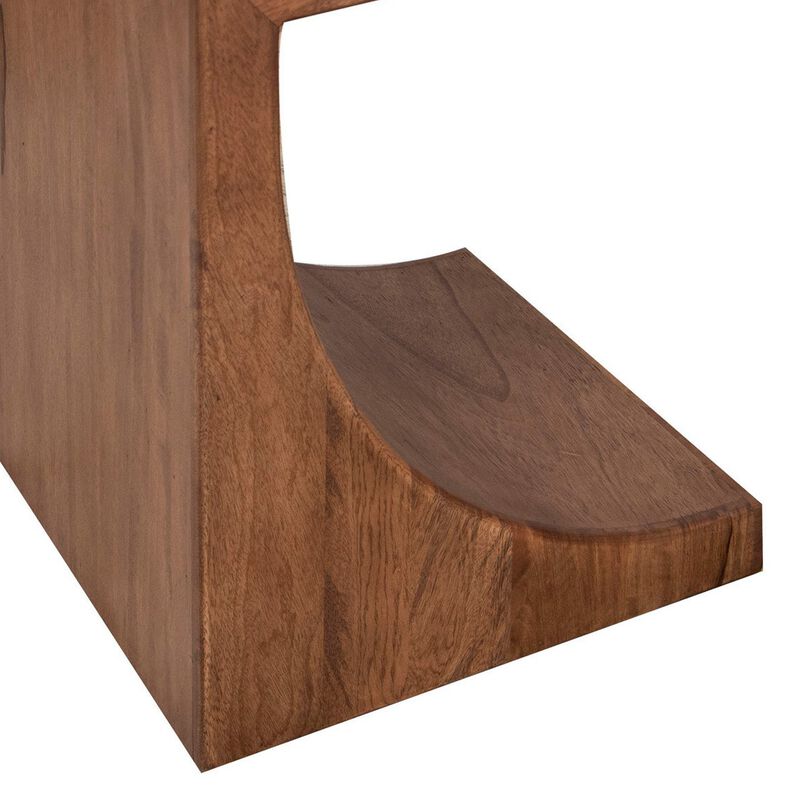 Okai Accent Table, 20 Inch Tabletop, C-Style Brown Solid Mango Wood
