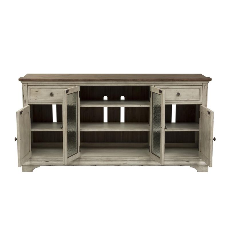 Liberty Furniture Entertainment TV Stand Antique White w/ Wirebrushed Tobacco Accents image number 5