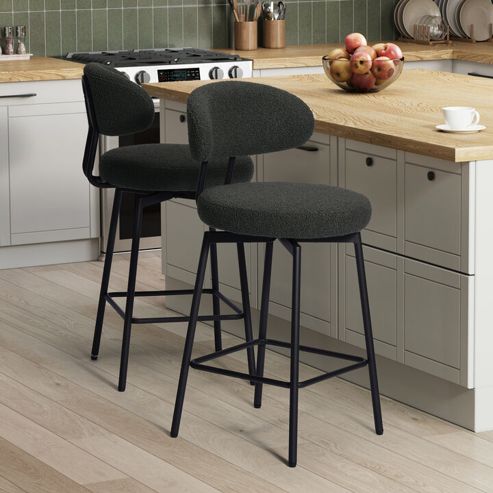 WestinTrends Modern Upholstered Sherpa Fabric Counter Height Bar Stools with Back (Set of 2)