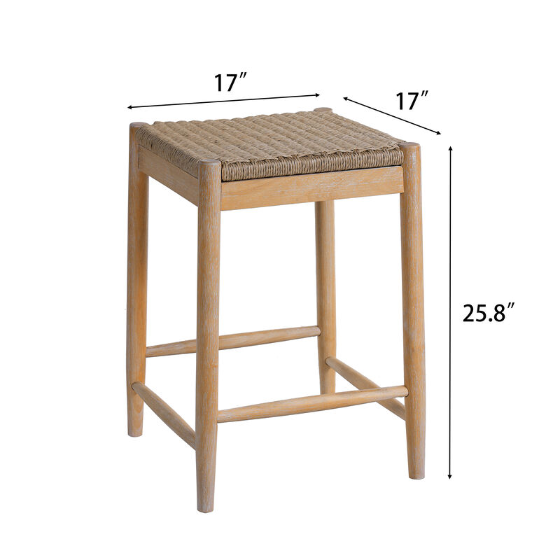 Christopher Knight Home Amelia Boho 25.8" Acacia Wood Backless Counter Stools with Wicker Woven Seat