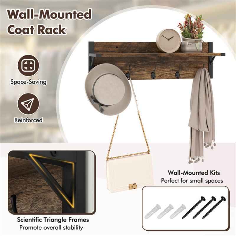 5 Hook Entryway Coat Rack with 2 Drawer Shoe Cabinet and 4 Mesh Shelves image number 3