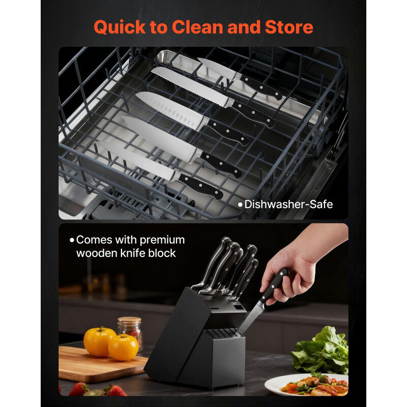 15 Piece Kitchen Knife Set with Block and Sharpener, High Carbon Stainless Steel Cutlery image number 5