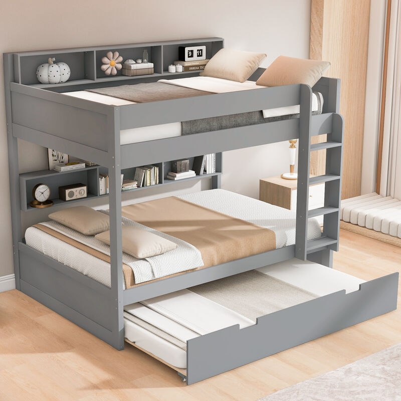 Merax Wooden Bunk Bed Series with Side Storage Shelves & Pull-out Trundle image number 3