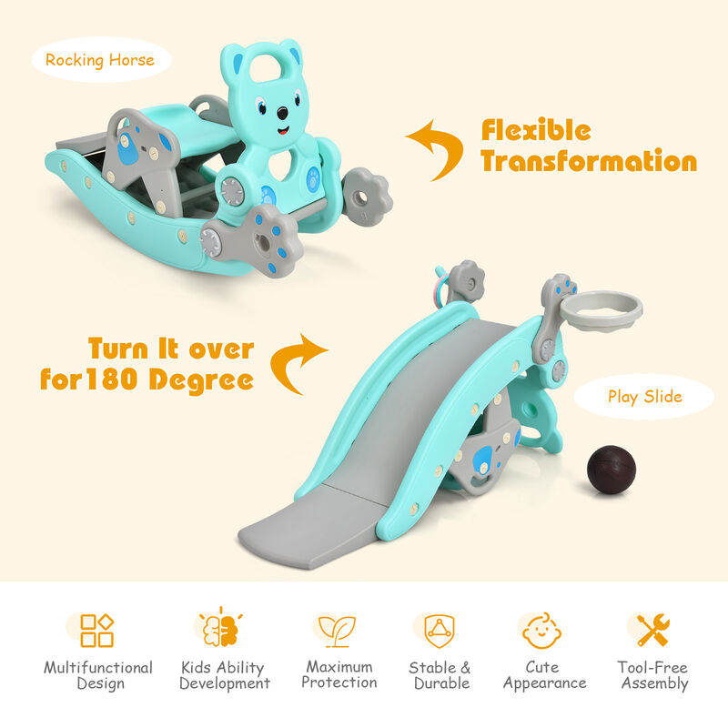 Toddler 4-in-1 Rocking Horse Slide Playset with Hoop image number 5