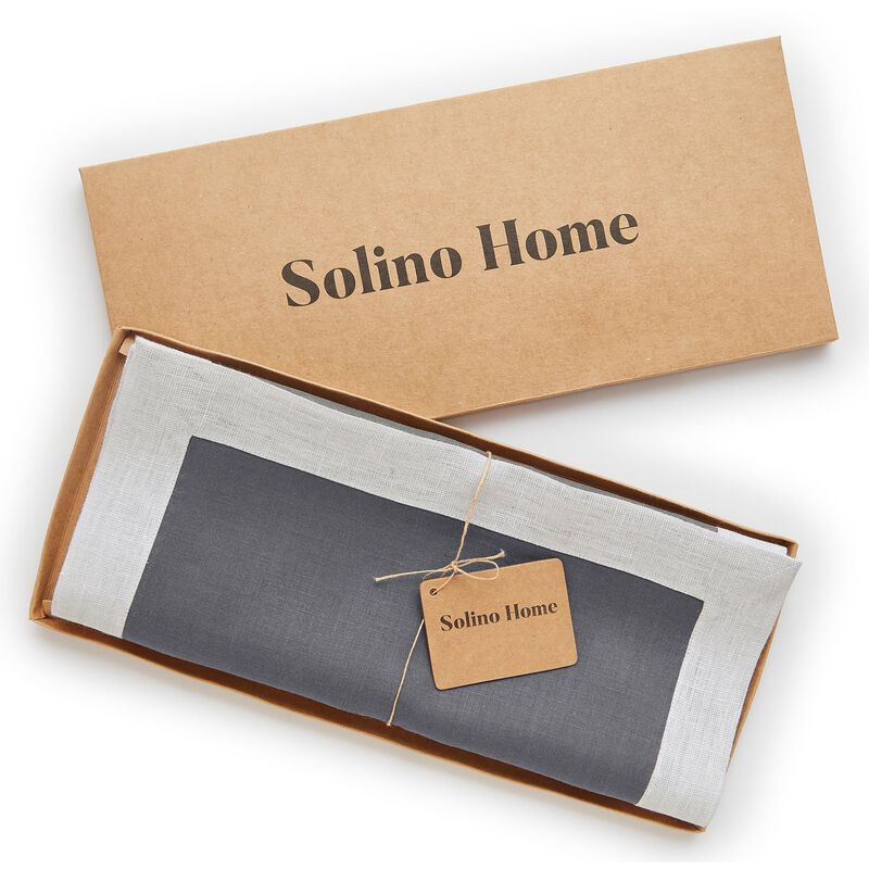 Solino Home Festive Edge 100% Linen Table Runner &ndash; Handcrafted, Machine Washable, Perfect for Holiday and Everyday Dining