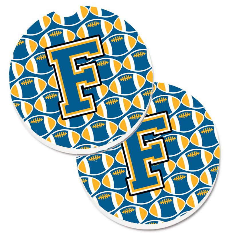 Caroline's Treasures Letter F Football Blue & Gold Set of 2 Cup Holder Car Coasters CJ1077-FCARC, 2.56, Multicolor