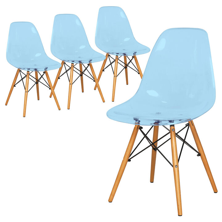 LeisureMod Dover Contemporary Plastic Molded Dining Side Chair, Set of 4