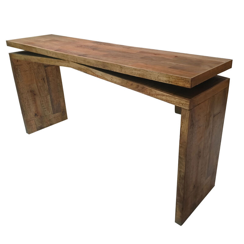 Keri Console Table, 60 inch Solid Mango Wood Slab Top, Handcrafted Rustic Natural Brown, Organic Design image number 1