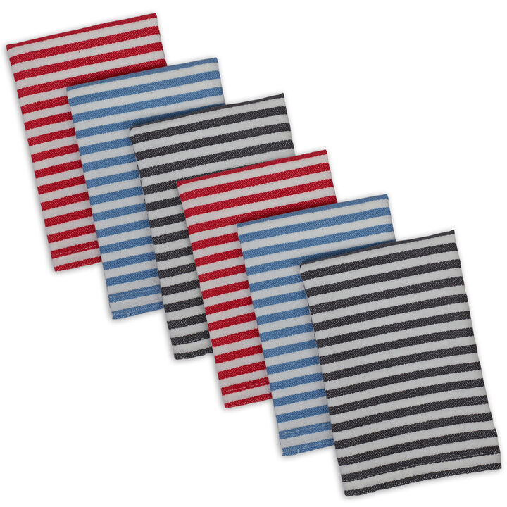 Set of 6 Red  Blue and White I Love Paris Striped Heavyweight Dish Cloth  13"
