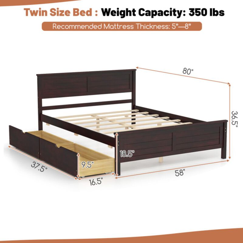 Hivvago Full Size Bed Frame with Storage Drawers and Solid Wood Headboard